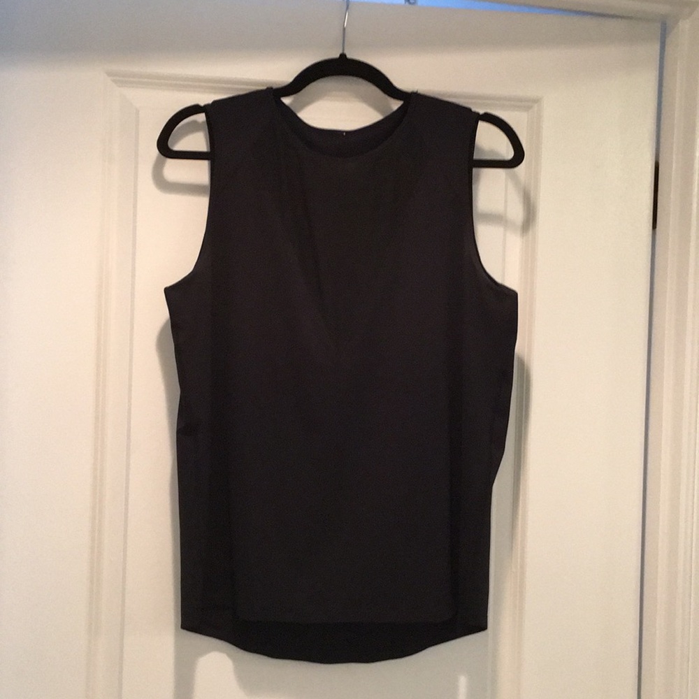 Black V-neck tank with mesh details